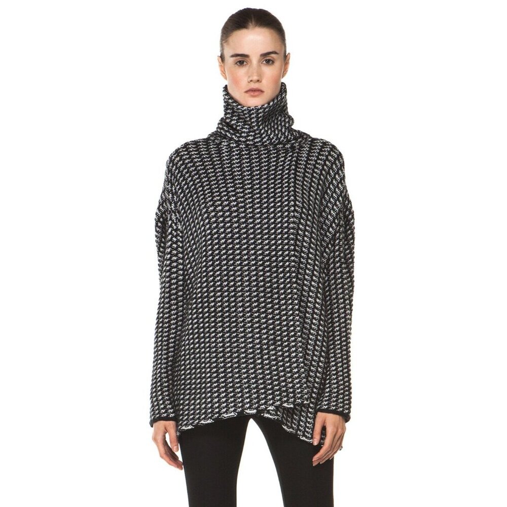Diane von Furstenberg Ahiga Wool Tweed Turtleneck‎ Sweater Wrap Contemporary S